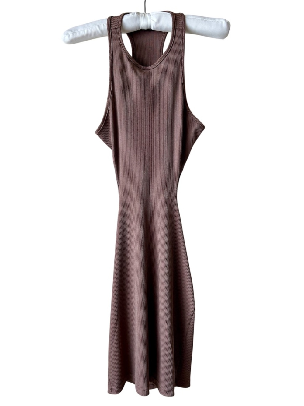 Ribbed Tank Dress Brown Open Back Stretch Bodycon Fitted by Shein Size Xsmall